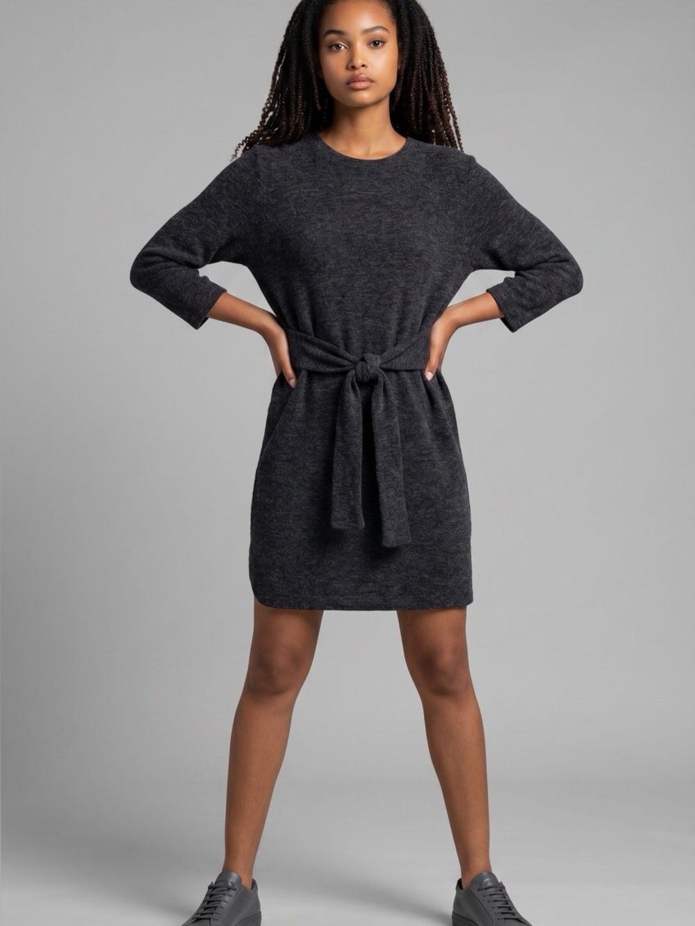 Charcoal Tie-Waist Sweater Dress - Women